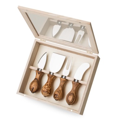 Olive wood Cheese knife set in wooden box